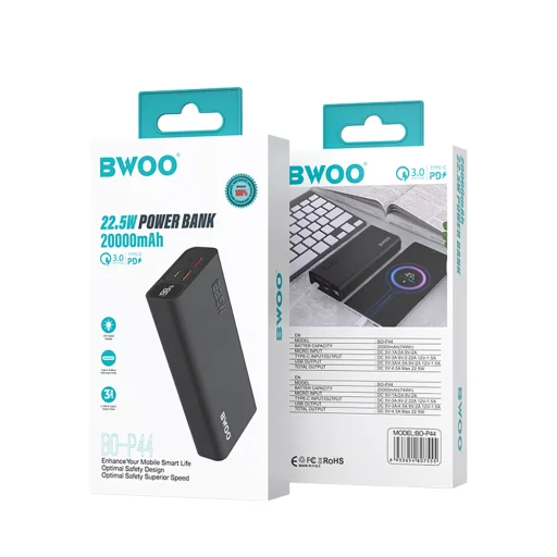 BWOO 20W 20000 mAh power bank LCD kijelzővel, fekete - 5