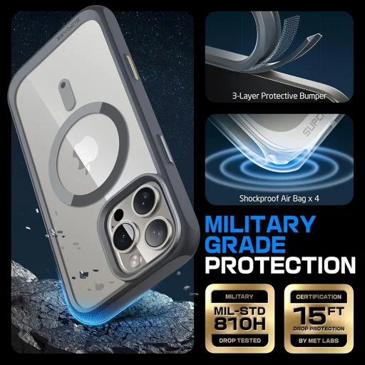  iPhone 16 Pro Max Szürke Supcase Unicorn Beetle Slim átlátszó MagSafe tok - 6