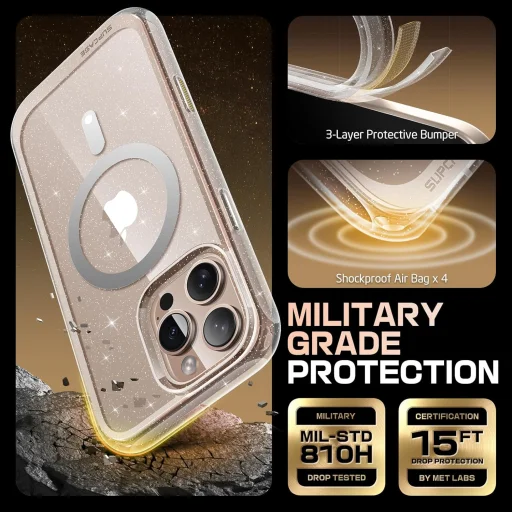  iPhone 16 Csillámporos Rózsaszín Supcase - Unicorn Beetle Slim Átlátszó MagSafe tok - 3