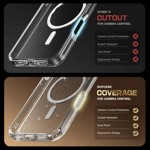  iPhone 16 Csillámporos Rózsaszín Supcase - Unicorn Beetle Slim Átlátszó MagSafe tok - 5
