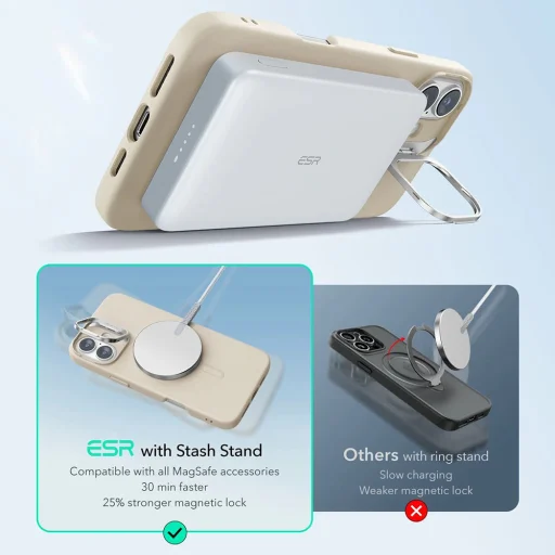  iPhone 16 Plus Világos Barna ESR - Felhőpuha HaloLock Kitámasztó tok - 8
