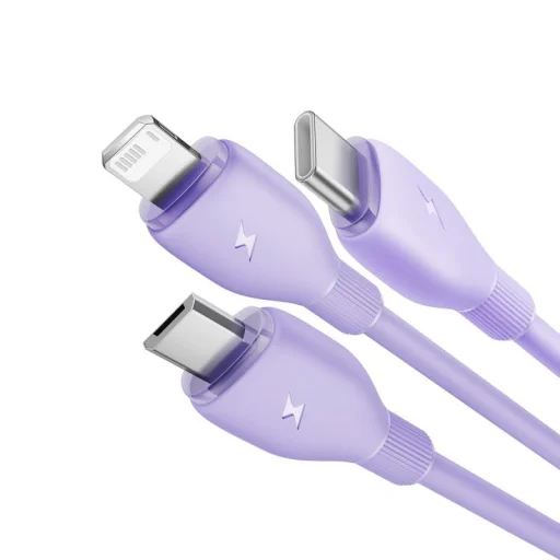 Baseus Ultra-Gyors Egy az Háromban Gyorstöltő Kábel USB-A M+L+C 3.5A 1.3m Köd Lila - 2