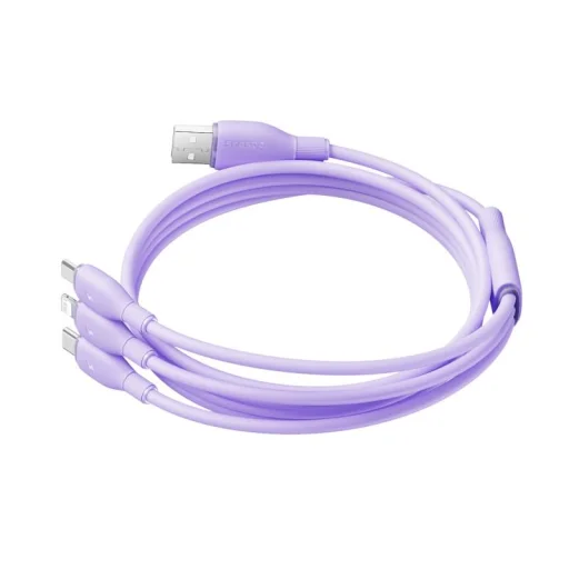 Baseus Ultra-Gyors Egy az Háromban Gyorstöltő Kábel USB-A M+L+C 3.5A 1.3m Köd Lila - 3