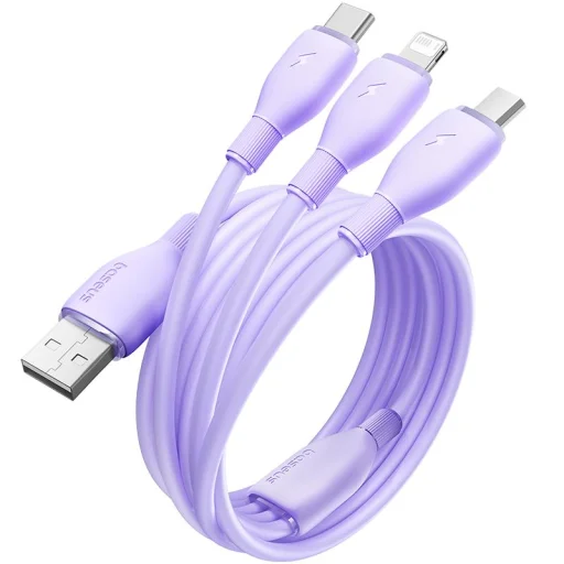 Baseus Ultra-Gyors Egy az Háromban Gyorstöltő Kábel USB-A M+L+C 3.5A 1.3m Köd Lila - 5