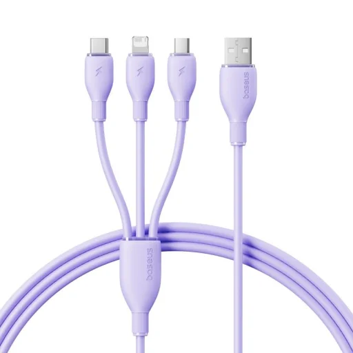 Baseus Ultra-Gyors Egy az Háromban Gyorstöltő Kábel USB-A M+L+C 3.5A 1.3m Köd Lila - 1