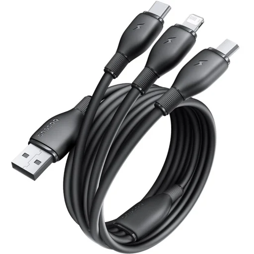 Baseus Ultra-Fast One-for-Three Gyors Töltőkábel USB-A M+L+C 3.5A 0.8m Kozmikus Fekete - 5