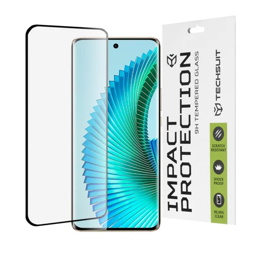  Techsuit - 111D Teljes Borítású / Teljes Ragasztású Üveg / 3D Ívelt Képernyő - Honor Magic6 Lite - Fekete üvegfólia - 1