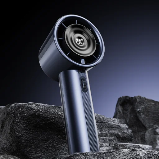  Techsuit - Kézi Mini Ventilátor (CT-111) - Hordozható, Állítható, Újratölthető, Digitális Kijelzővel, 10W - Kék - 2