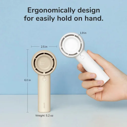  JisuLife - Prémium Kézi Ventilátor Life5 Plus (FA43) - Hordozható, Type-C, 4000mAh, 5 fokozat - Jégfehér - 2