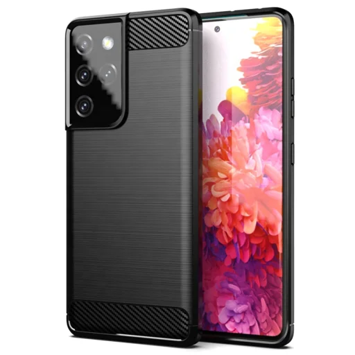  Techsuit - Szénszálas Szilikon - Samsung Galaxy S21 Ultra 5G - Fekete tok - 1