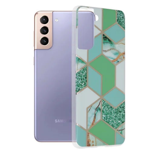  Techsuit - Márványszéria - Samsung Galaxy S21 Plus - Zöld Hex tok - 1