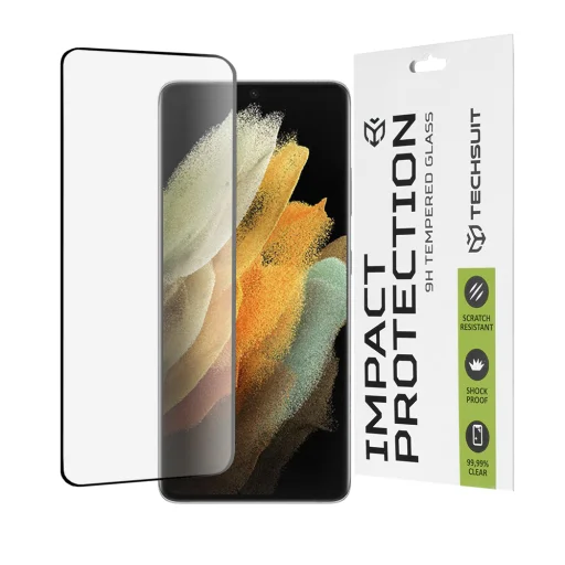  Techsuit - 111D Teljes Fedés / Teljes Ragasztású Üveg / 3D Ívelt Képernyő - Samsung Galaxy S21 Ultra 5G - Fekete - 1