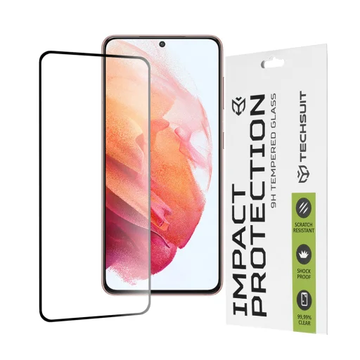  Techsuit - 111D Teljes Borítás / Teljes Ragasztású Üveg - Samsung Galaxy S21 5G - Fekete - 1