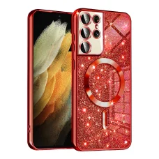 Techsuit - Luxusný trblietavý MagSafe - Samsung Galaxy S21 Ultra 5G - Červený kryt