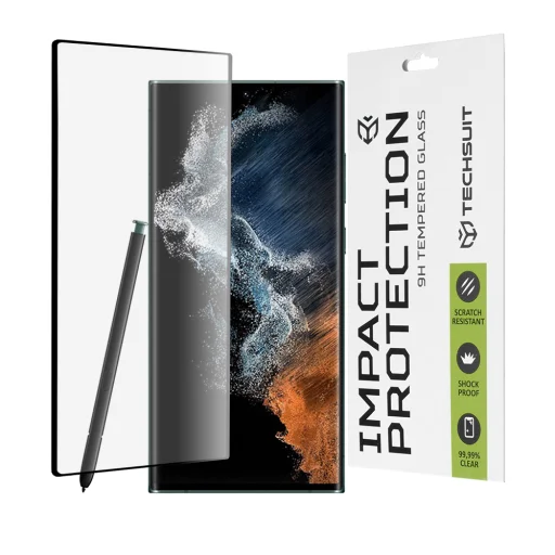  Techsuit - 111D Teljes Fedésű / Teljes Ragasztású Üveg / 3D Ívelt Kijelző - Samsung Galaxy S22 Ultra 5G - Fekete - 1