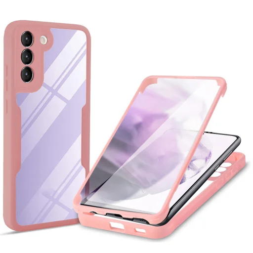 Techsuit - ColorVerse 360 Sorozat + Képernyővédő - Samsung Galaxy S21 FE 5G - Rózsaszín tok - 1