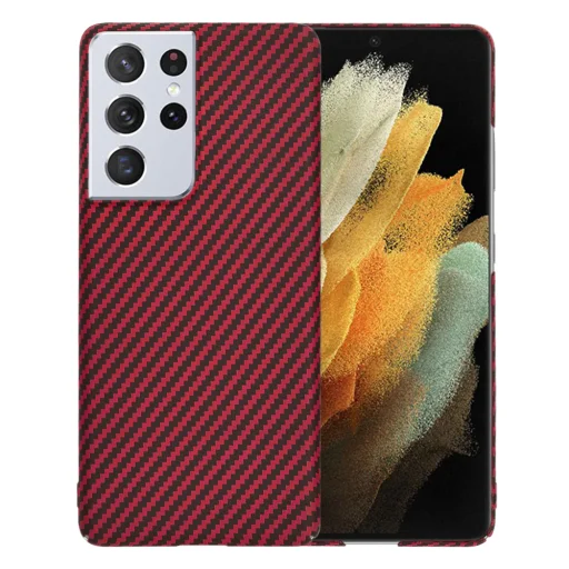  Techsuit - Carbonit Szálburkolat - Samsung Galaxy S21 Ultra 5G - Piros tok - 1