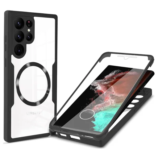  Techsuit - ColorVerse 360 MagSafe sorozat + képernyővédő - Samsung Galaxy S22 Ultra 5G - Fekete tok - 1