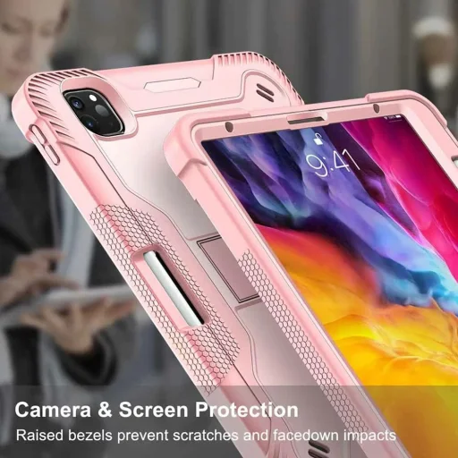  Techsuit - Strapabíró TabShell + Képernyővédő - iPad Pro 13 (2024) - Rózsaarany tok - 2