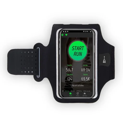 Techsuit - Sport karszalag (TH10) - fülhallgató kábel klipszekkel, 7" méretig kompatibilis telefonokhoz - Fekete / Szürke - 2