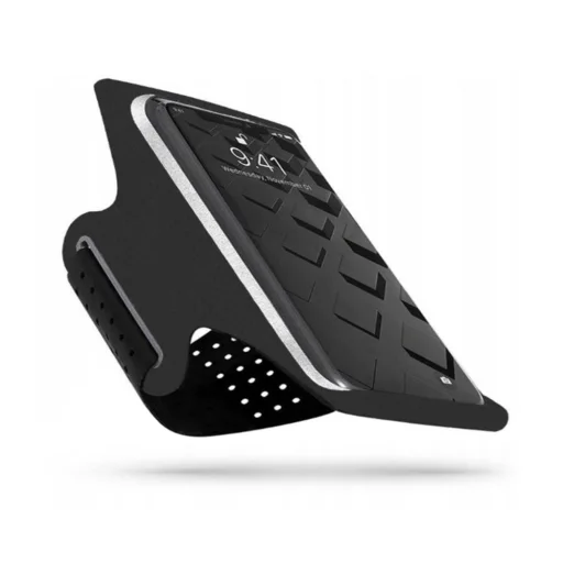 Techsuit - Sport karszalag (TH10) - fülhallgató kábel klipszekkel, 7" méretig kompatibilis telefonokhoz - Fekete / Szürke - 1