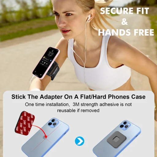  Techsuit - Sport Karszalag Telefon Zárral (TSA1) - Tépőzáras Rögzítő Pánt, Gyorsgomb Kioldás, 3M Ragasztó, max 6,8" - Fekete - 3