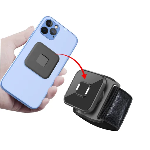  Techsuit - Sport karpánt telefon mágneses tapadókoronggal (TSA2) - Tépőzáras rögzítőpánt, 3M ragasztó matrica, maximum 6,8"-es méret - Fekete - 3