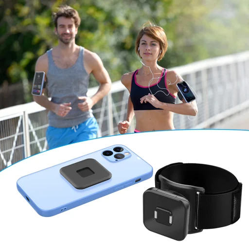  Techsuit - Sport karpánt telefon mágneses tapadókoronggal (TSA2) - Tépőzáras rögzítőpánt, 3M ragasztó matrica, maximum 6,8"-es méret - Fekete - 5