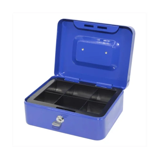 Bluering PNZK3 fém pénzkazetta, 6 rekeszes, 2 kulcs, kék - 1