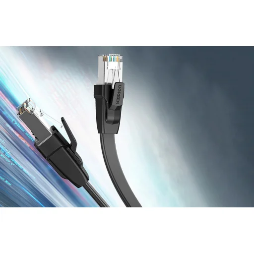 Ugreen NW134 plochý sieťový kábel s kovovými konektormi, Ethernet RJ45, Cat.8, U / FTP, 0,5m (čierny) - 2