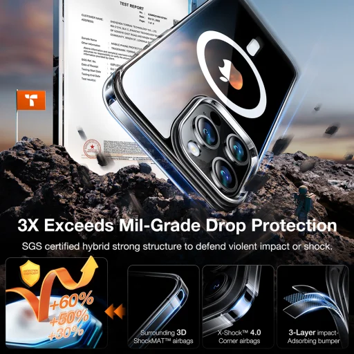 Torras - Diamond MagSafe Sorozat - iPhone 15 Pro Max - Átlátszó tok - 3