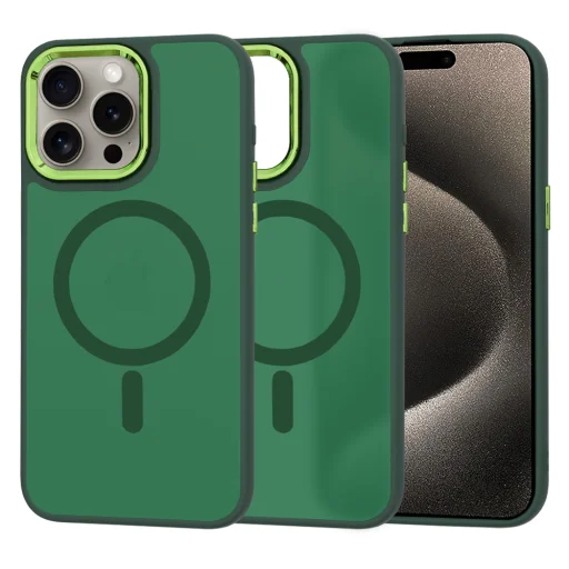  Techsuit - HaloFrost MagSafe Sorozat (Zöld Kamera Keret) - iPhone 15 Pro Max - Éjféli Zöld tok - 1