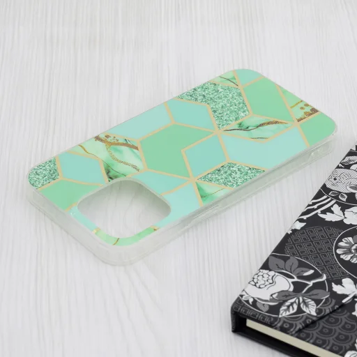 Techsuit - Márványsorozat - iPhone 15 Pro Max - Zöld Hex tok - 3