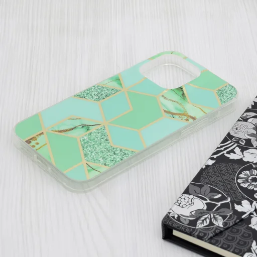 Techsuit - Márványsorozat - iPhone 15 Pro Max - Zöld Hex tok - 4