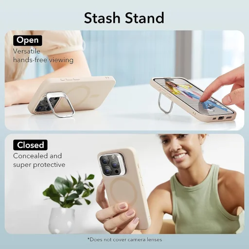  iPhone 15 Pro Világos Barna ESR Felhőpuha HaloLock Kitámasztó tok - 3