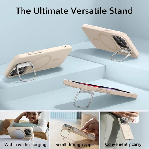  iPhone 15 Pro Világos Barna ESR Felhőpuha HaloLock Kitámasztó tok - 4