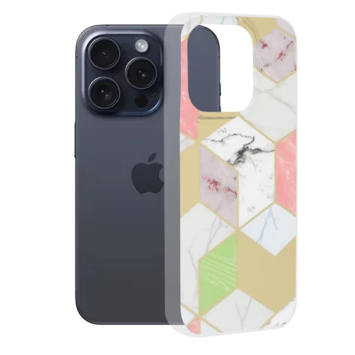  Techsuit - Márvány Sorozat - iPhone 15 Pro - Lila Hex tok - 1