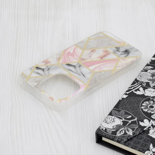  Techsuit - Márvány Sorozat - iPhone 15 Pro - Rózsaszín Hex tok - 4