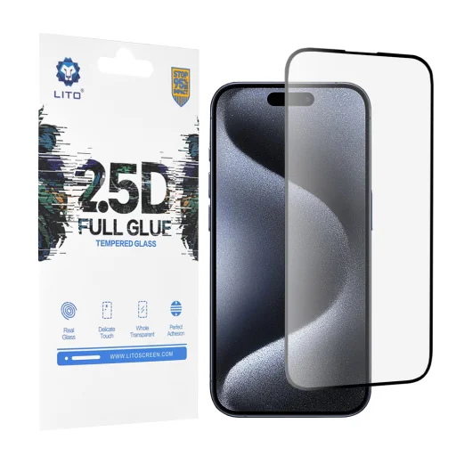  Lito - 2.5D Teljes Ragasztású Üveg - iPhone 15 Pro - Fekete üvegfólia - 1