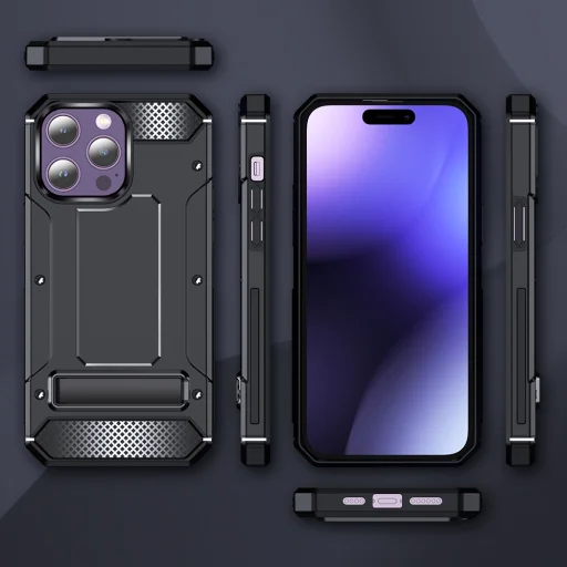  Techsuit - Hibrid Páncél Kitámasztó - iPhone 15 Pro - Kék tok - 2