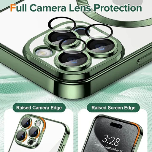  Techsuit - Luxus kristály MagSafe tok - iPhone 15 Pro Max - Mély zöld - 3