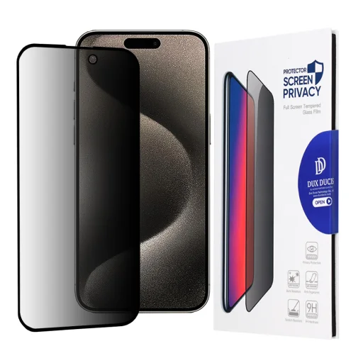 Dux Ducis - Edzett Üveg Adatvédelmi (Privacy) Kijelzővédő - iPhone 15 Pro Max - Fekete üvegfólia - 1