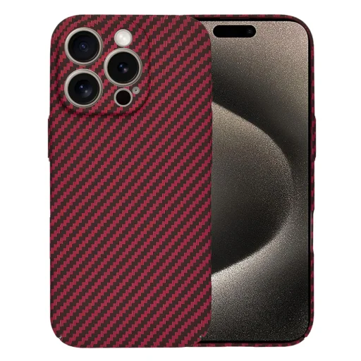  Techsuit - Szénszálas Borítás - iPhone 15 Pro Max - Piros tok - 1
