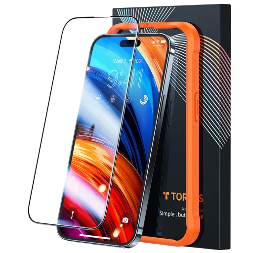 Torras - GlassGo edzett üveg képernyővédő - iPhone 15 Pro Max - Fekete üvegfólia - 1