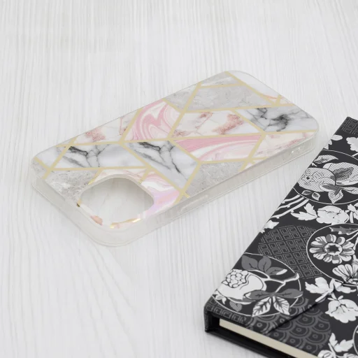  Techsuit - Márvány Sorozat - iPhone 15 - Rózsaszín Hatszög tok - 4