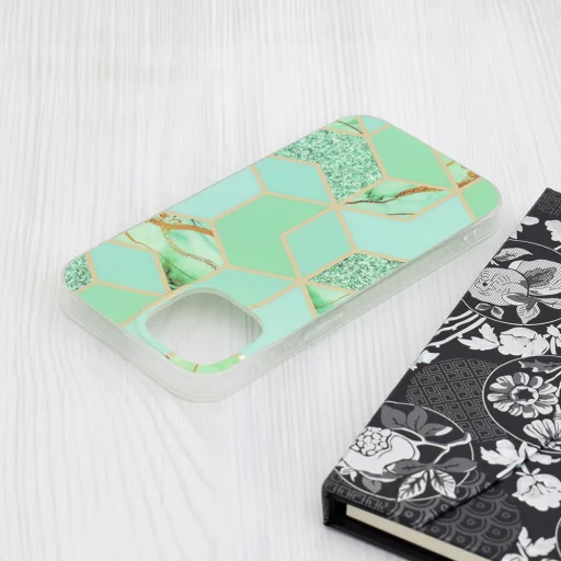  Techsuit - Márvány Sorozat - iPhone 15 - Zöld Hex tok - 4