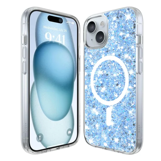  Techsuit - Csillogó Glitter MagSafe - iPhone 15 - Kék tok - 1