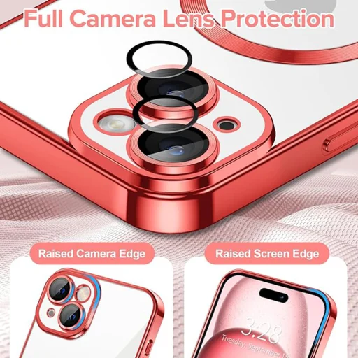  Techsuit - Luxus Kristály MagSafe - iPhone 15 - Piros tok - 4
