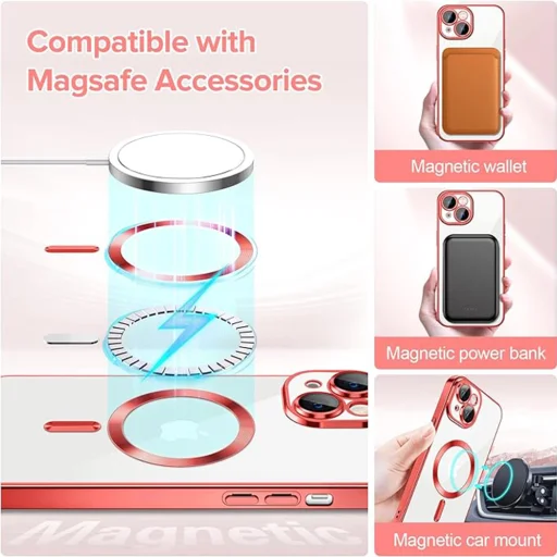  Techsuit - Luxus Kristály MagSafe - iPhone 15 - Piros tok - 5