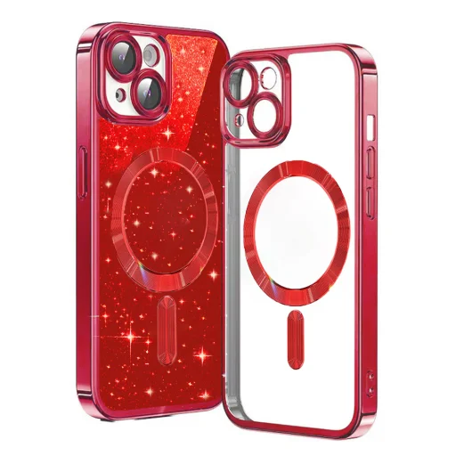  Techsuit - Luxus Csillogós MagSafe - iPhone 15 - Piros tok - 1